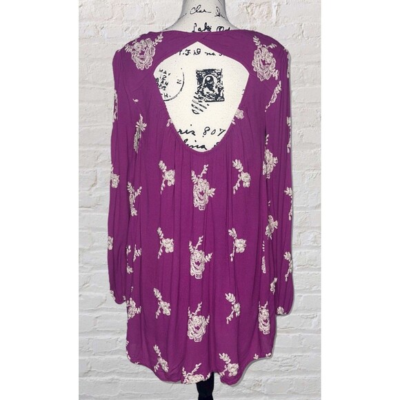 Free People Emma Austin Embroidered Tunic Dress Size MED Fuchsia Floral Boho - Picture 12 of 16